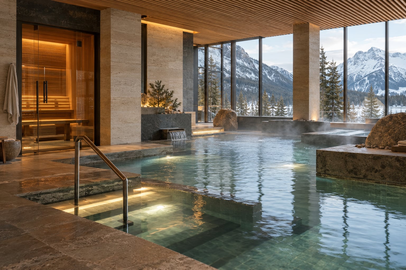 The spa — cedar, slate and river stone