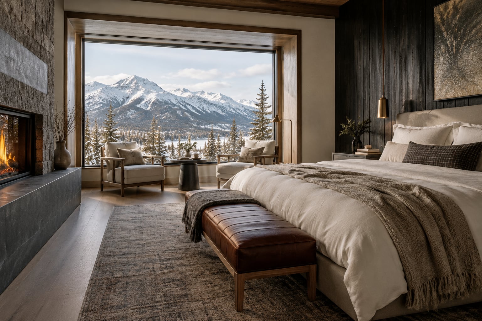 A suite with the mountains filling the window