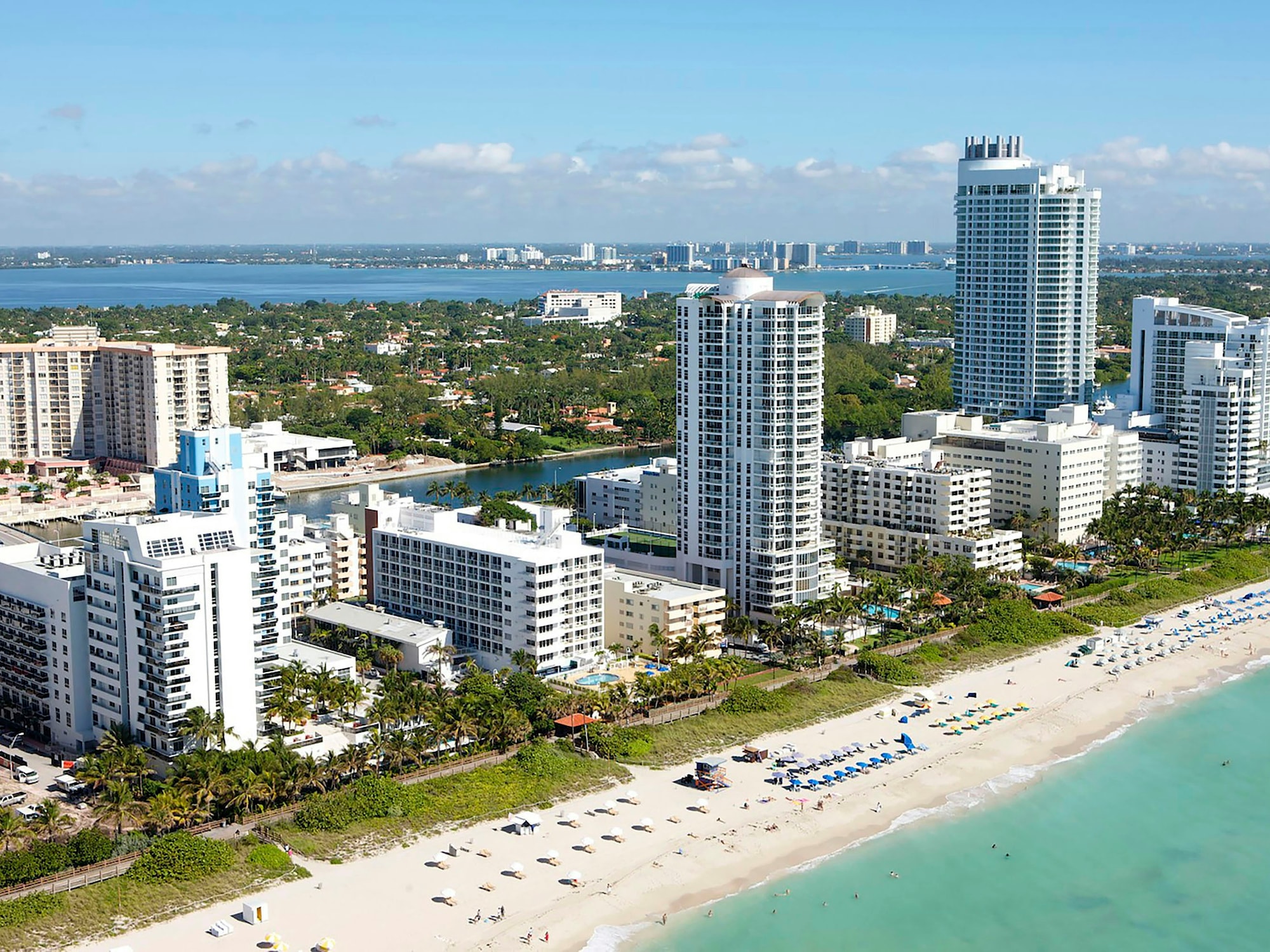 Condominium towers along Miami Beach, seen from the air